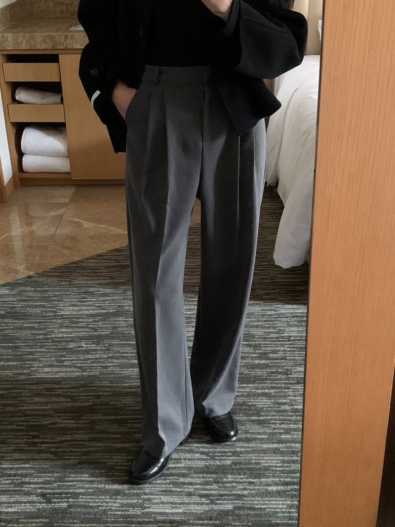 luch wool pintuck wide slacks