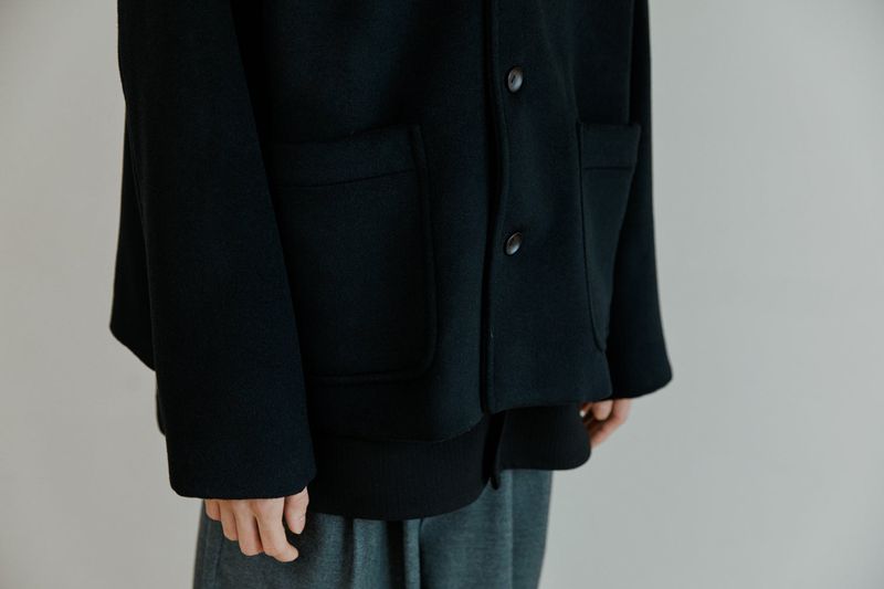 unisex wool hood coat black