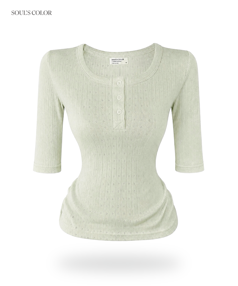 SOUL'S COLOR（ソウルズカラー）の「[MADE] Cotton Eyelet Button Top - 3/4 (6color)（Tops）」