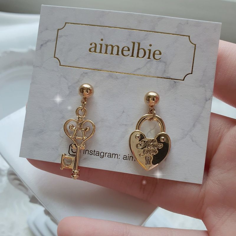 Gold Heart Key Earring