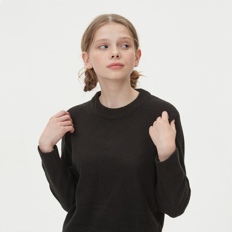 ROUND NECK WOOL KNIT_BLACK