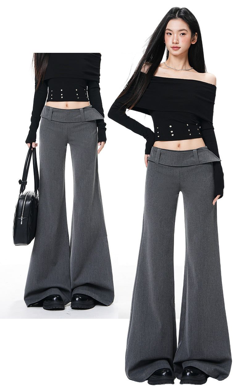 French Low-Waist Micro Flare Slacks – Tailored Slim Wide Casual Pants