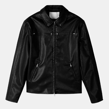 Star stud track line leather jacket