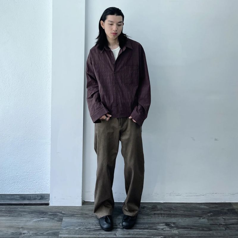 Ribbed Draped Wide Trousers