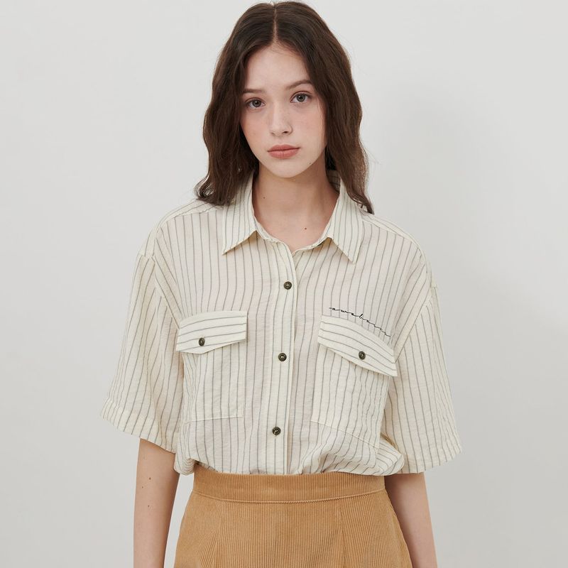 AWE BORN US（アボンアス）の「STRIPE POCKET SHIRT [IVORY]（Tops）」
