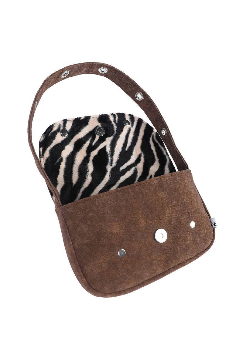 EYELET FUR MINI BAG - BROWN