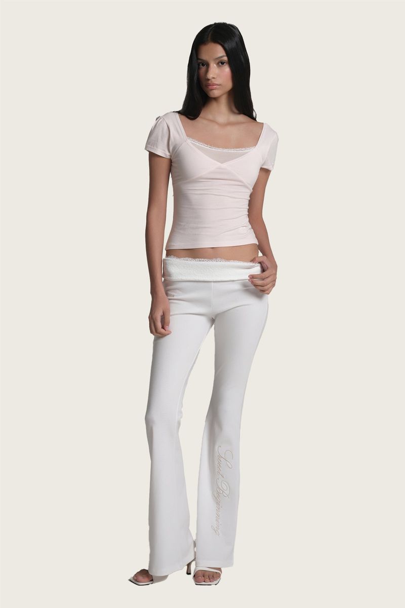 Lace tea bootscut pants, White