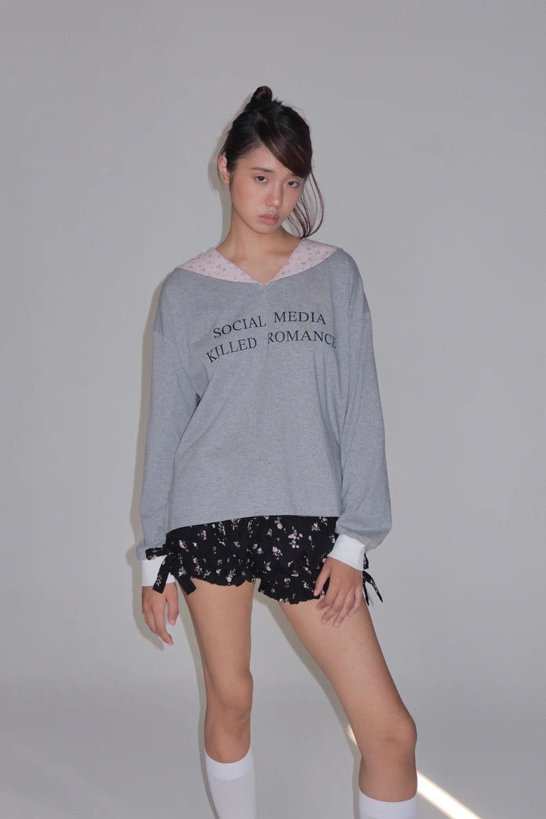 eatmeplz* ネイビーリーダーブリティッシュグレープリント長袖Tシャツ
