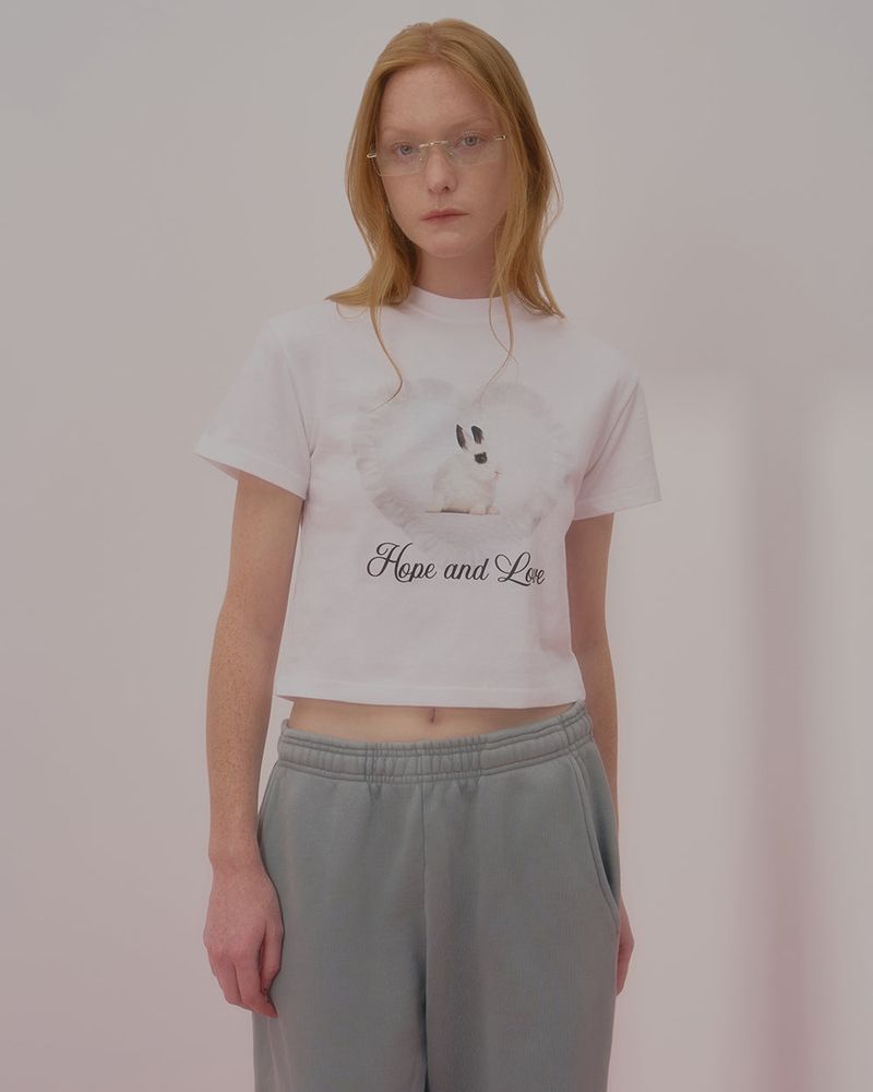 HEART RABBIT CROP TSHIRT-WHITE