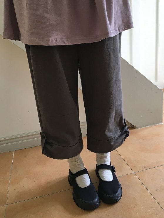 オブニンカプリ9分丈ボタンロールアップパンツ
