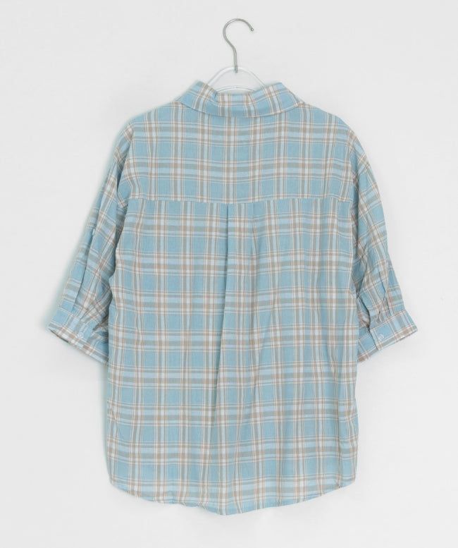 Toui Check Three Quarter Rolled-up Loose Fit Shirt