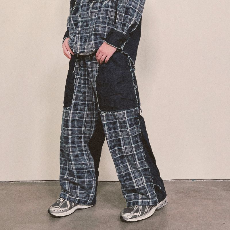 grunge burner check pants_blue