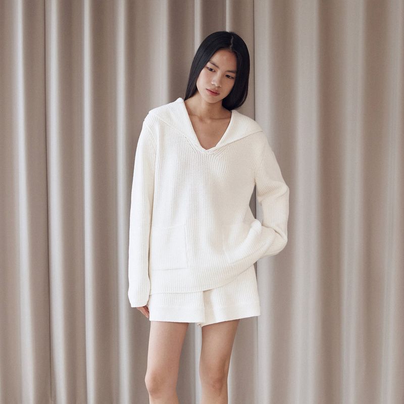 Sailor Collar Cotton Sweater_Ivory