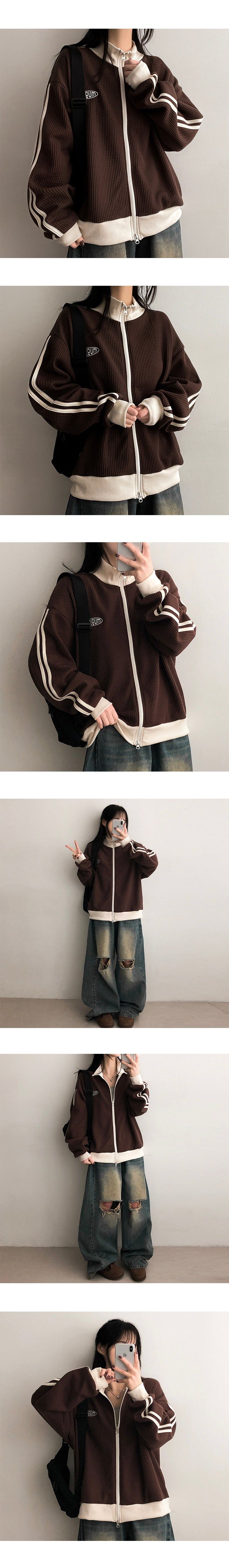 Dattie Embroidery Color Waffle Zip-Up