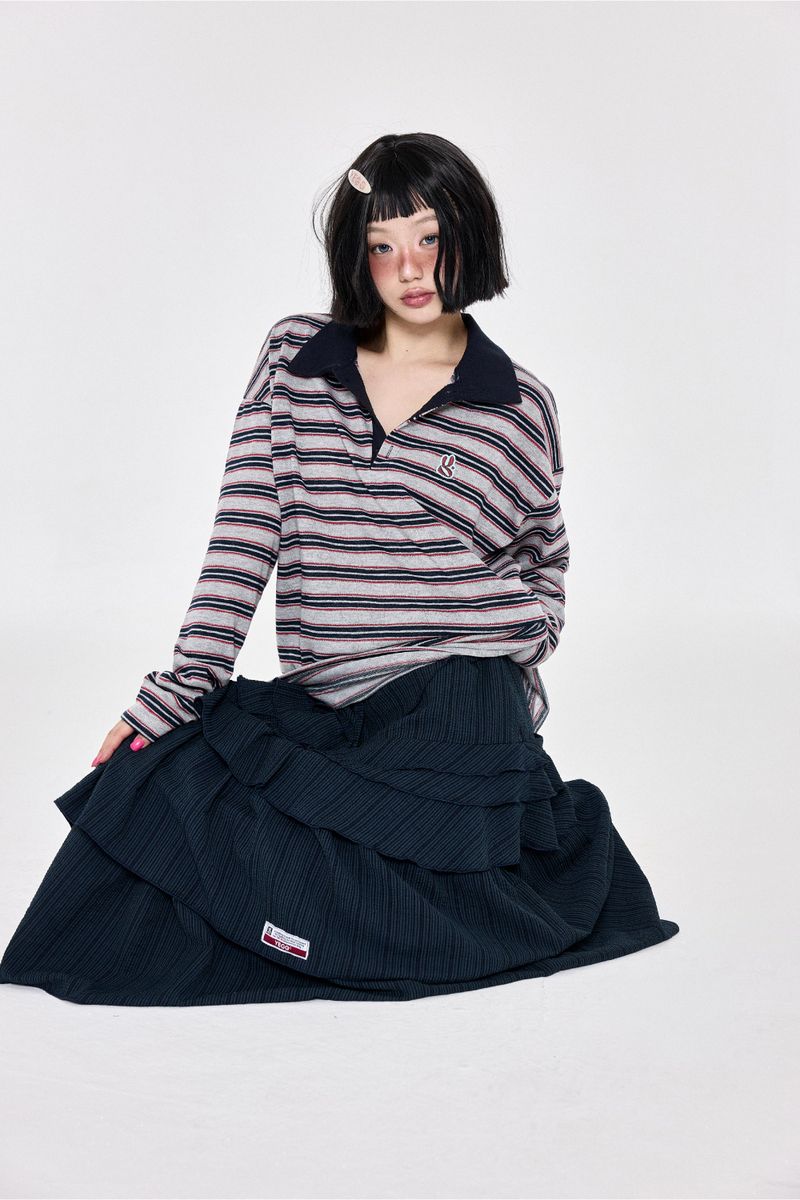 チェックラッフルスカート  Navy