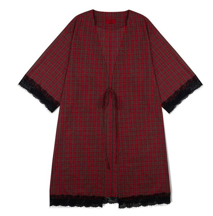 0 9 tartan check lace robe