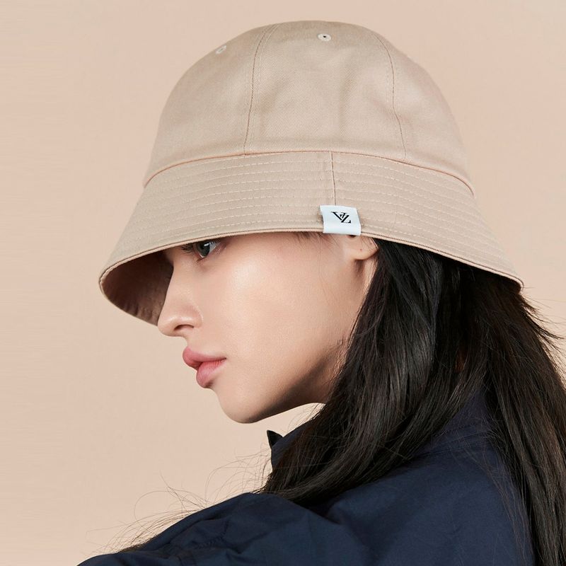 Monogram Label Round Bucket Hat Beige