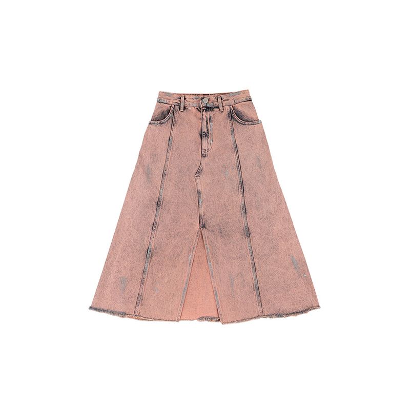 Pink Metallic Denim Skirt