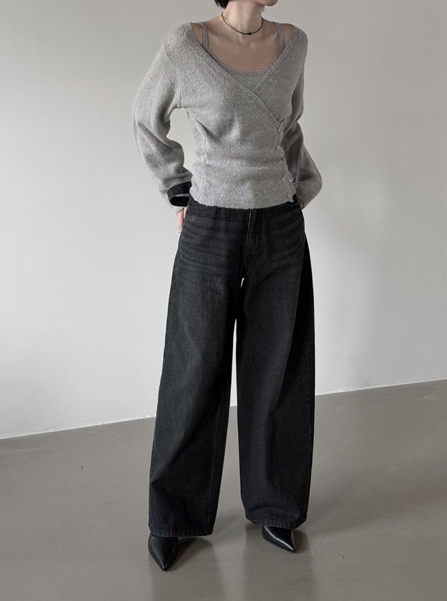 Colin V-neck Wrap Button Wool Knit
