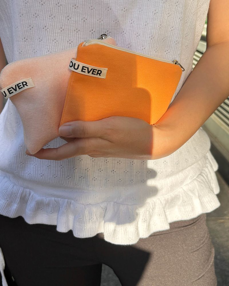 Vivid soft cotton flat pouch - orange , M size