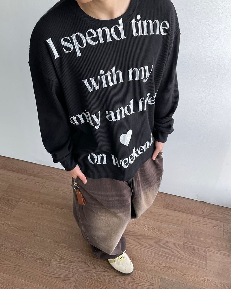 Spend Lettering Waffle Long Sleeve
