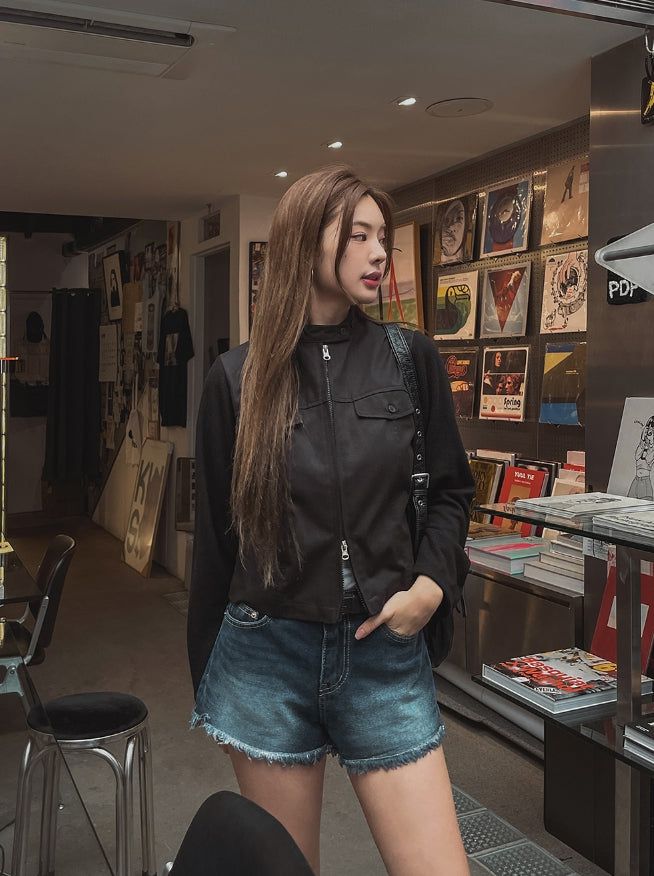 Liberal Crop Two-Way Biker Jacket