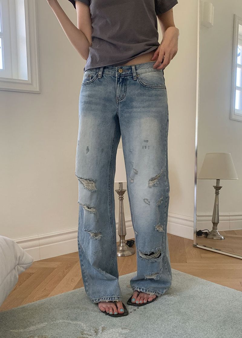 DAMAGE STRAIGHT DENIM (S-L)