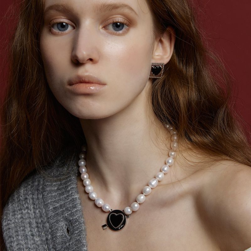 Cupid Heart Pearl Necklace_Silver