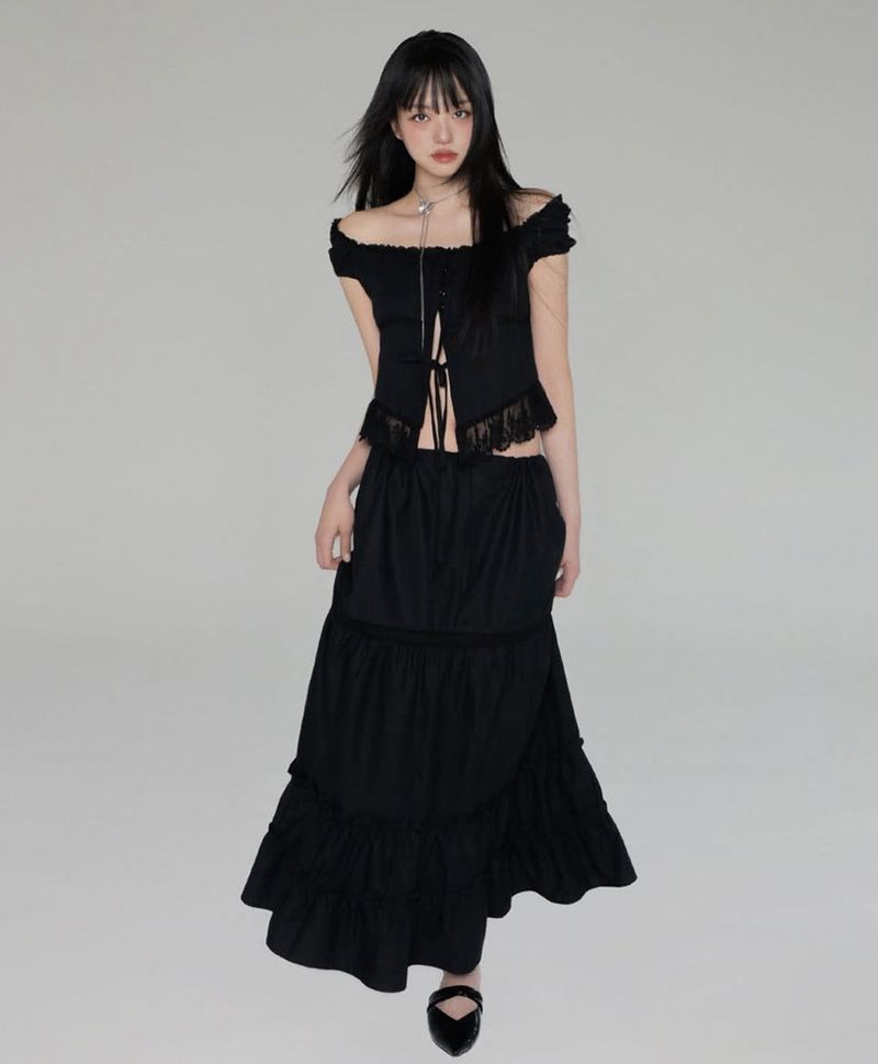 Pure Lace Frill Long Skirt