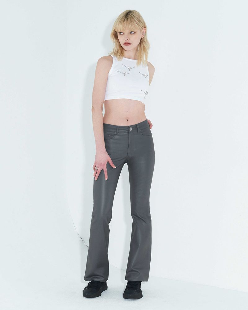 Coated Back Slit Jeans _ Grey