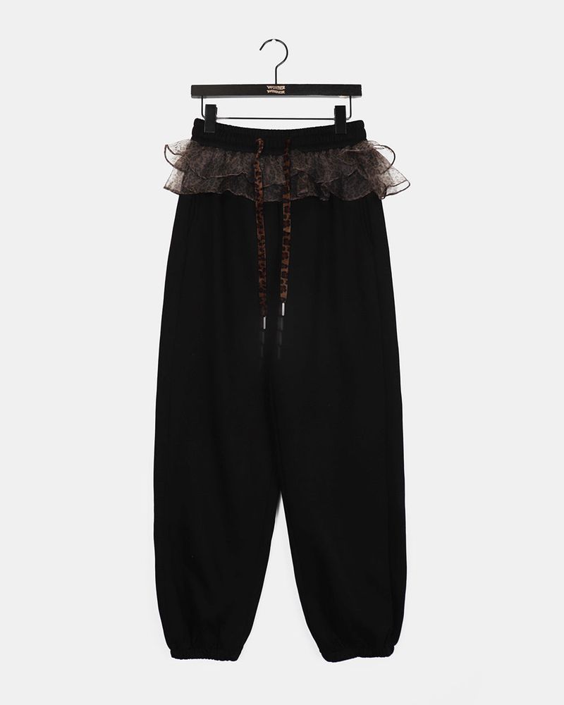Shover leopard print chiffon layered jogger pants