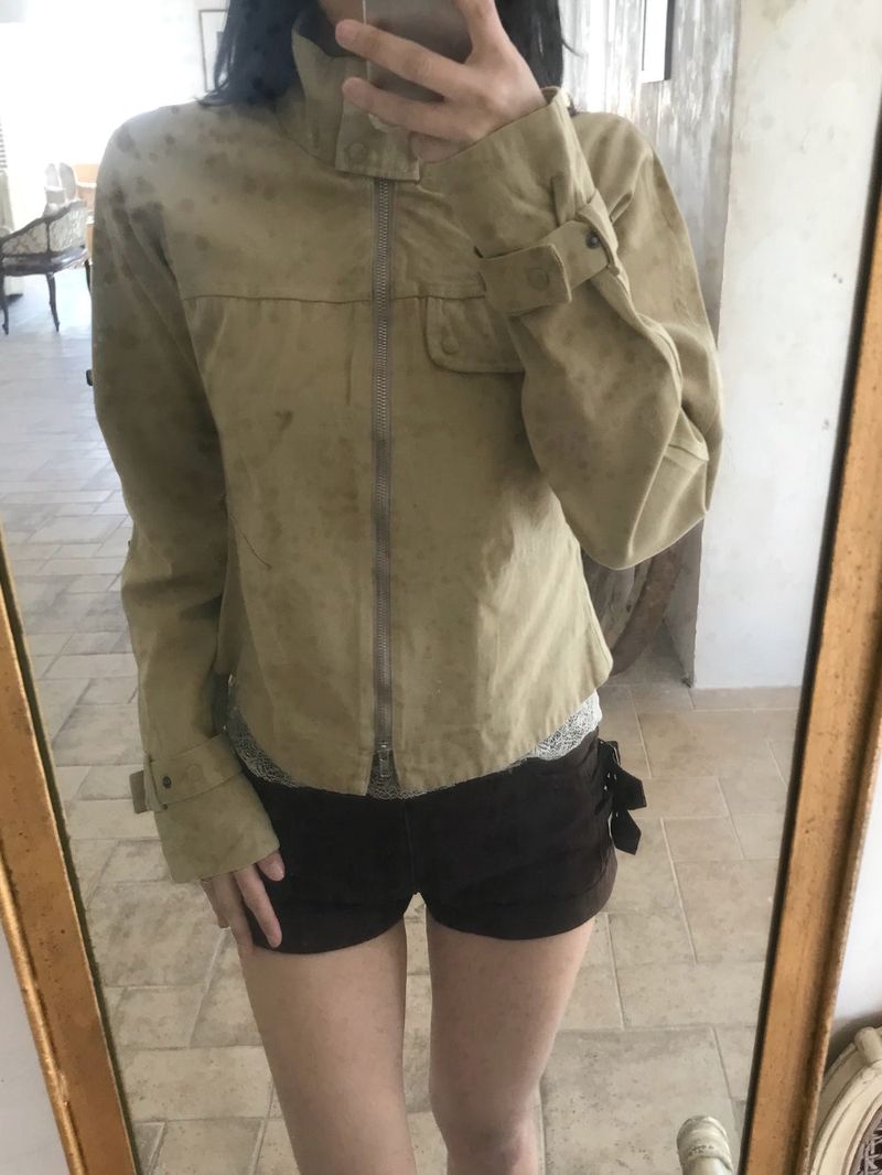 Luen High-neck Belt Raglan Cotton Jacket