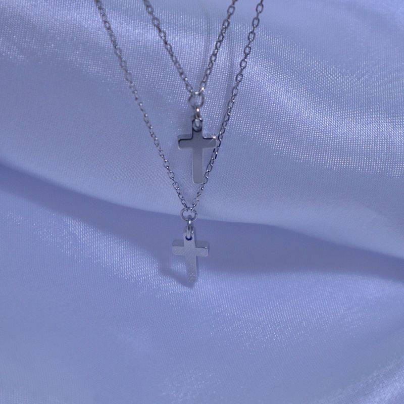 Double mini cross layered necklace