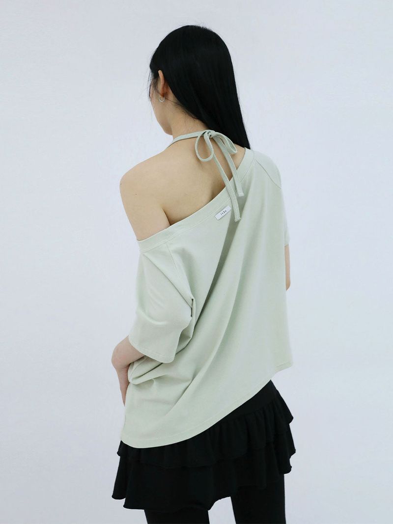 UNBALANCE BUTTON SHOULDER TOP(GREEN)