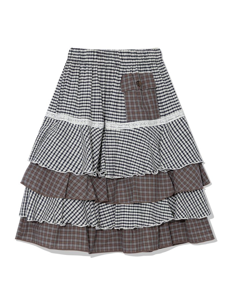 CANCAN CHECKERED MIX SKIRT(NAVY)