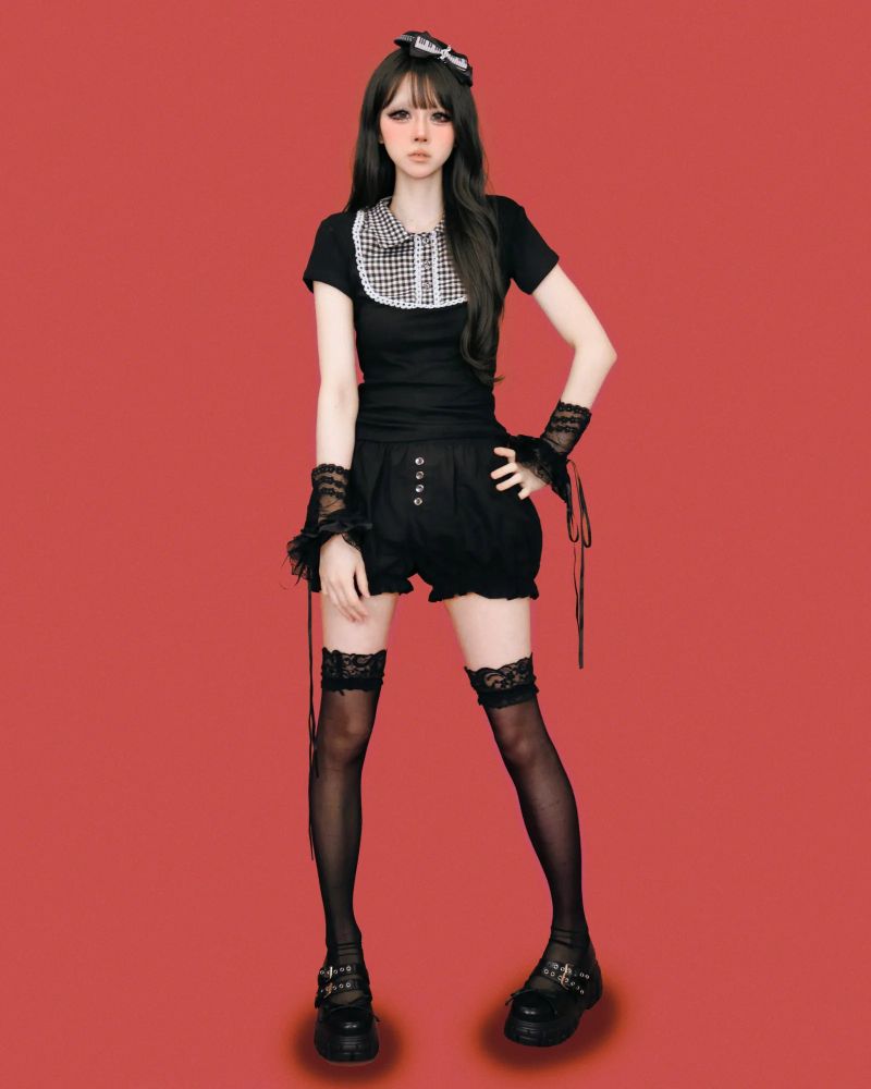 horror-game princess check blouse