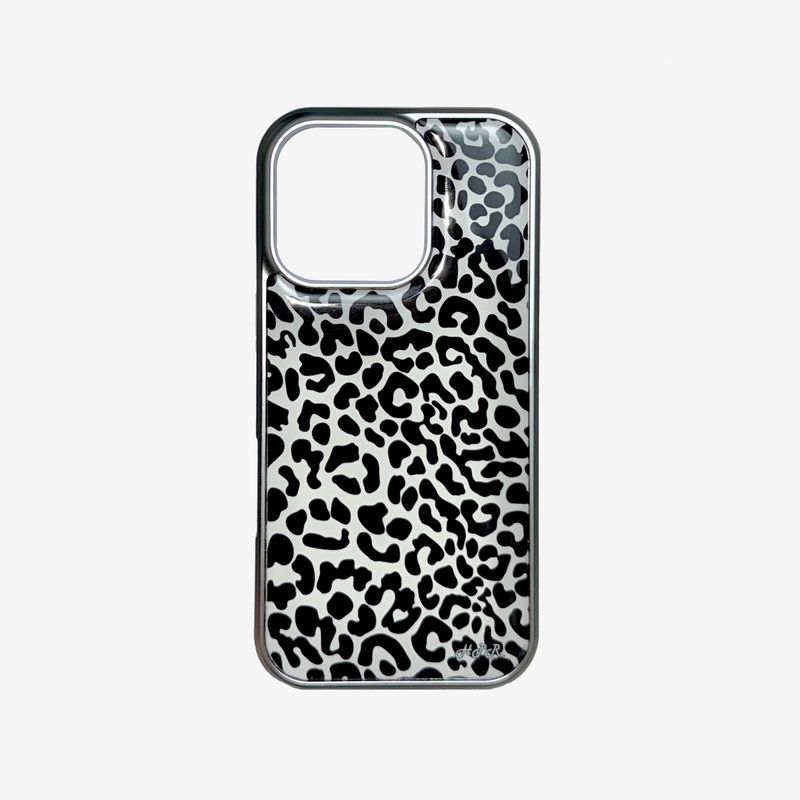 [MADE] Leopard (Black&White) Epoxy Silver Bumper iPhone Case