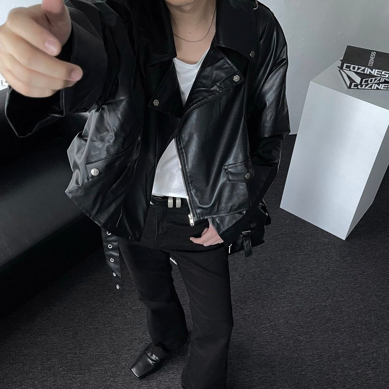 Leather Cropped Trench Jacket (DP738144678784)
