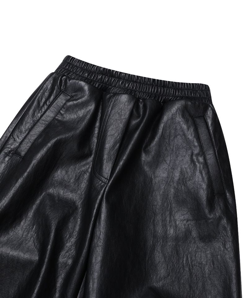 FAUX LEATHER WIDE PANTS_BLACK