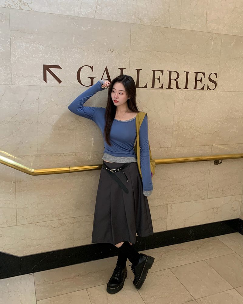 [ORIGINAL] Kachi midi pleats skirt
