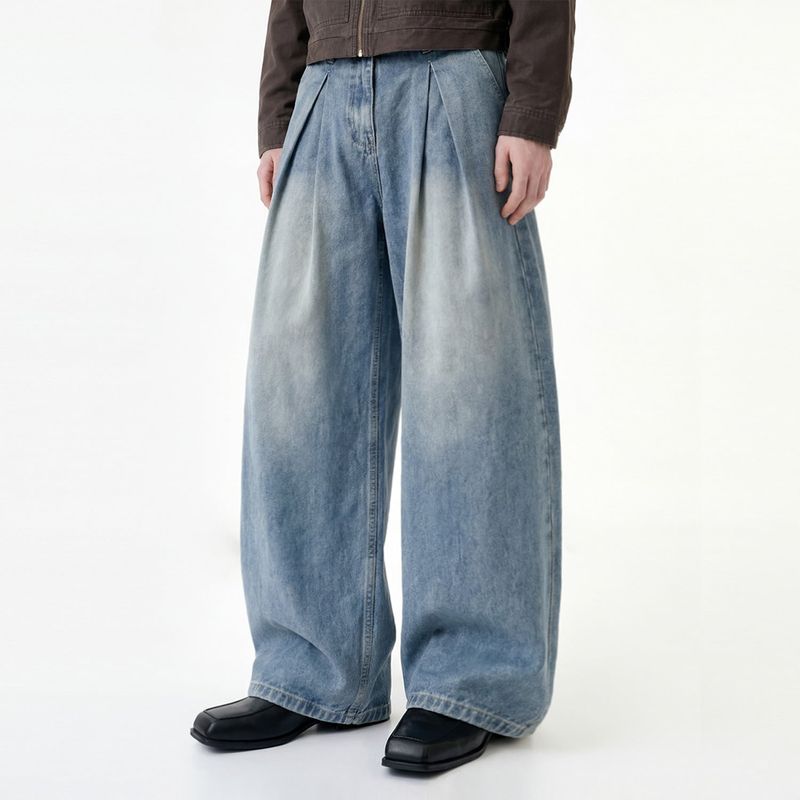 NTET(エヌティーイーティー)の「Vintage front pintuck denim pants (blue)(Pants)」