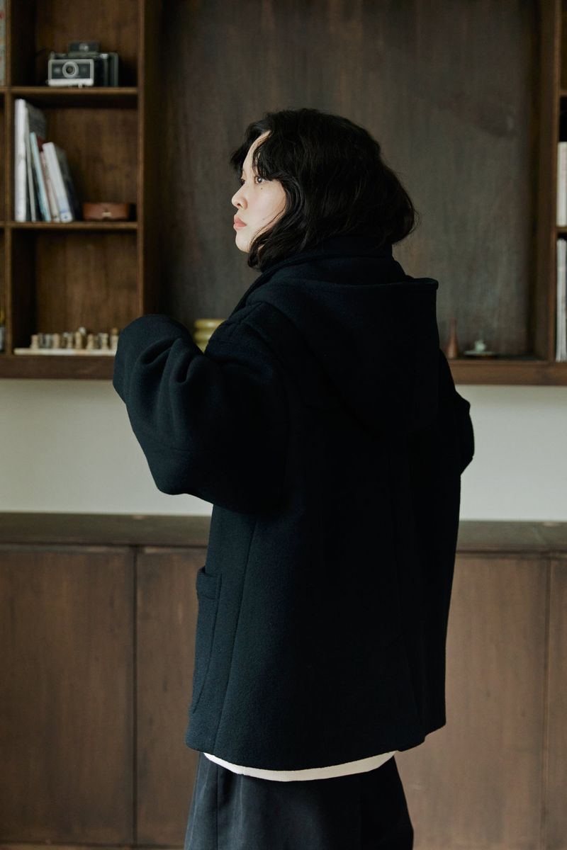 unisex half duffle coat black