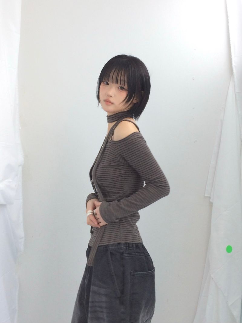striped tie-neck top
