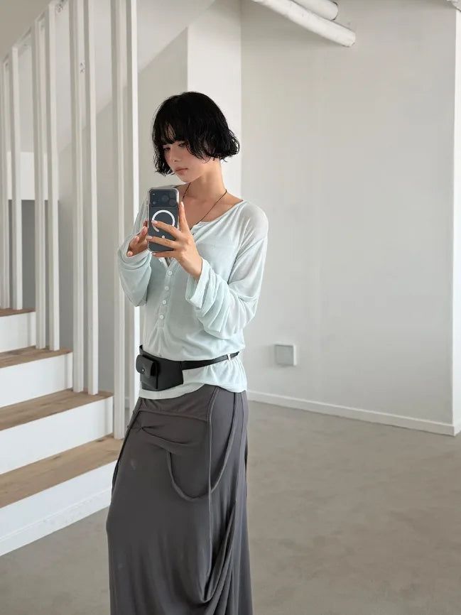 SHEER BUTTON HENLEY TOP