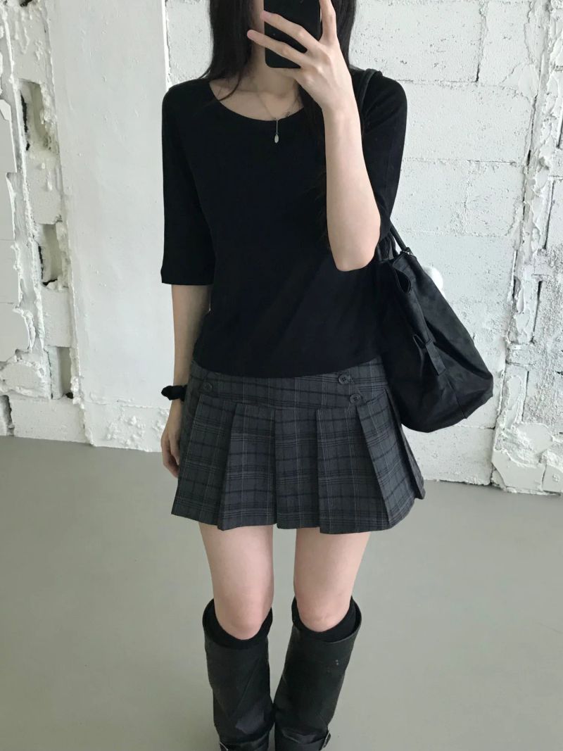 Kona Check Pleated Mini Skirt (one color)
