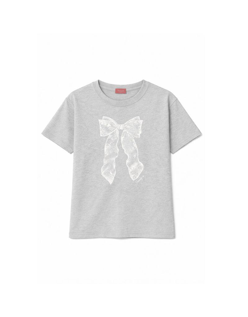 TWEEDY-A（ツウィーディア）の「ロザリーレースリボンプリント半袖Tシャツ グレー（トップス）」