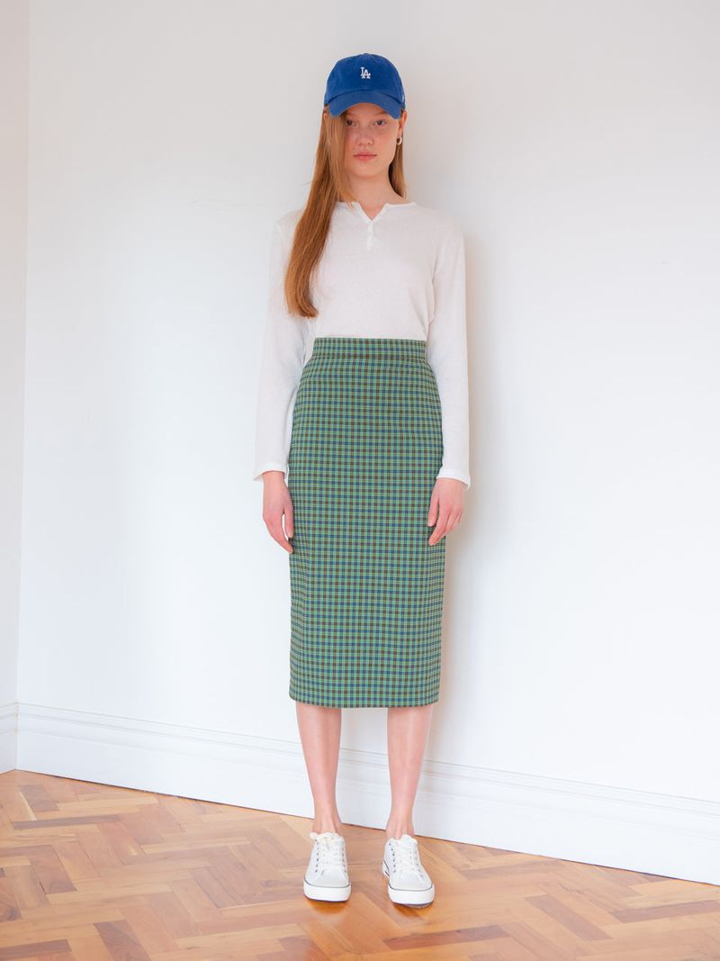 CHECK MIDI SKIRT_GREEN