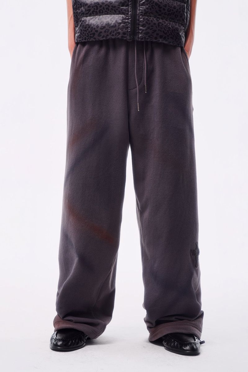 FLEECE SPRAY-DIRT CROSS LINE HEM DRAWSTRING ADJUSTABLE SWEATPANTS