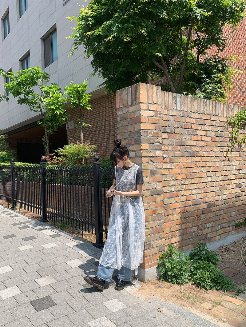 LACE SEE-THROUGH LAYERED DRESS