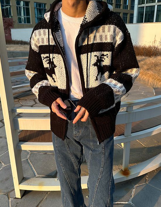 ASCLO Deer Hood Zip Up Knit (3color)